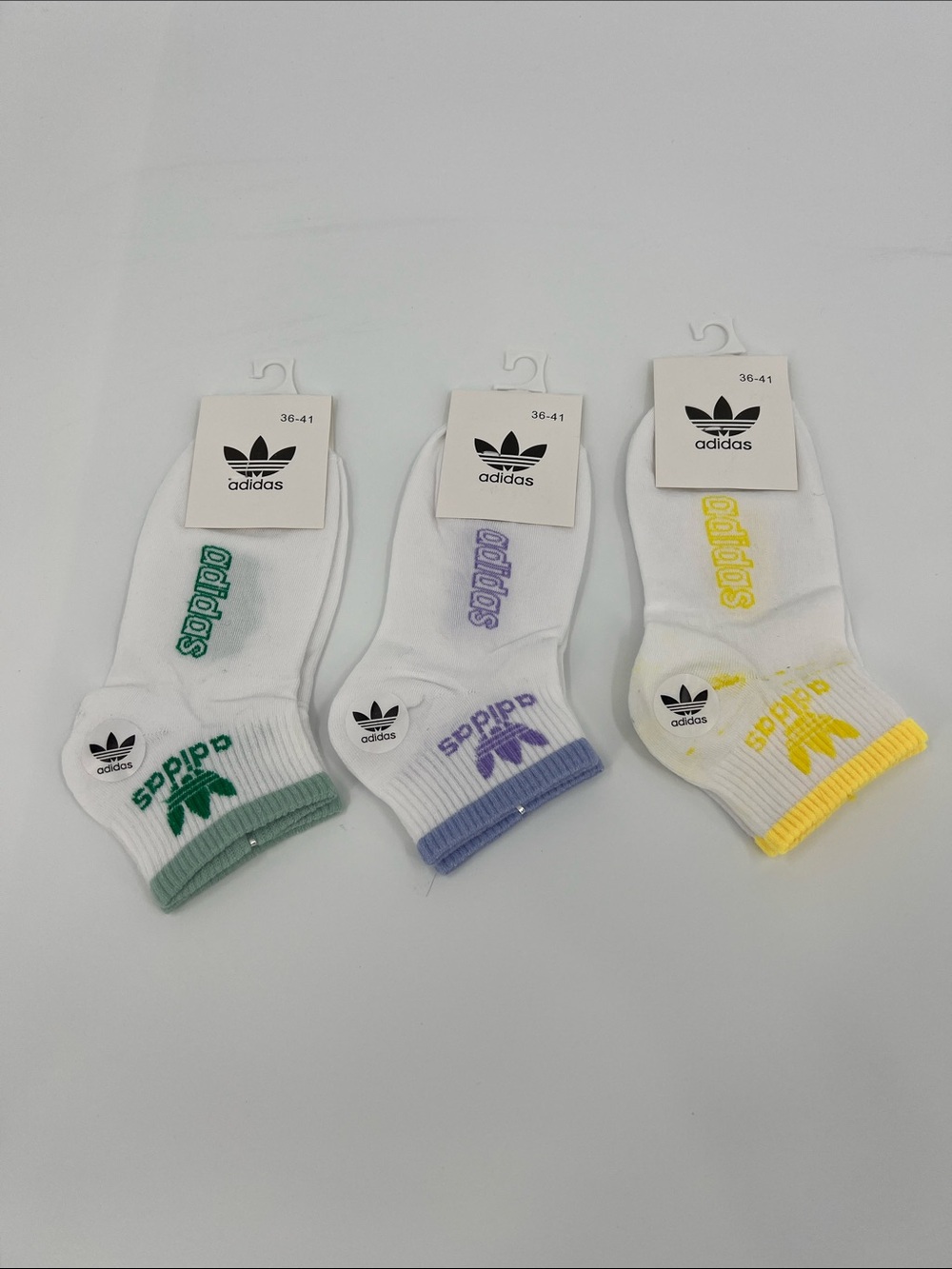 adidas women Low-Cut Socks - White with Green, Purple, Yellow Accents